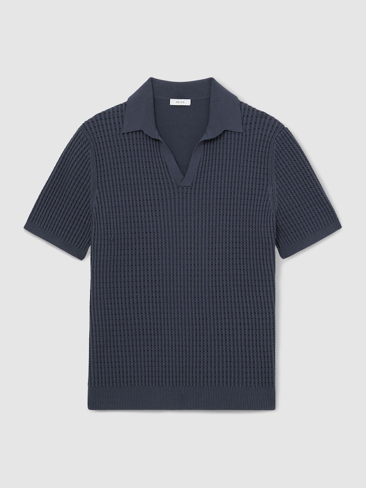 Reiss Dark Airforce Blue Merit Micro-Cable Open-Collar Cotton-Blend Shirt - Image 2 of 7