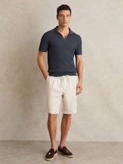 Reiss Dark Airforce Blue Merit Micro-Cable Open-Collar Cotton-Blend Shirt - Image 3 of 7