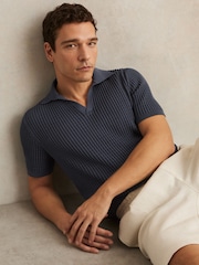 Reiss Dark Airforce Blue Merit Micro-Cable Open-Collar Cotton-Blend Shirt - Image 5 of 7