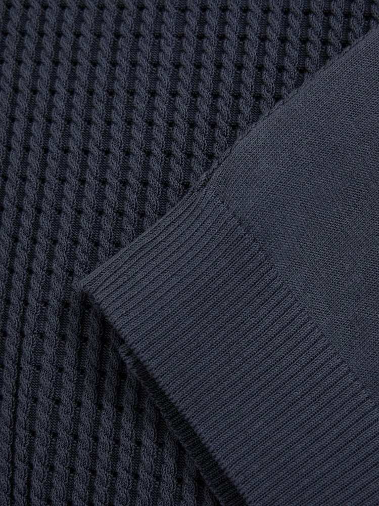 Reiss Dark Airforce Blue Merit Micro-Cable Open-Collar Cotton-Blend Shirt - Image 7 of 7