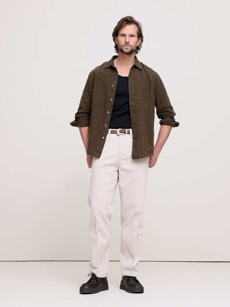 Banana Republic Brown Standard-Fit Linen Shirt - Image 1 of 5
