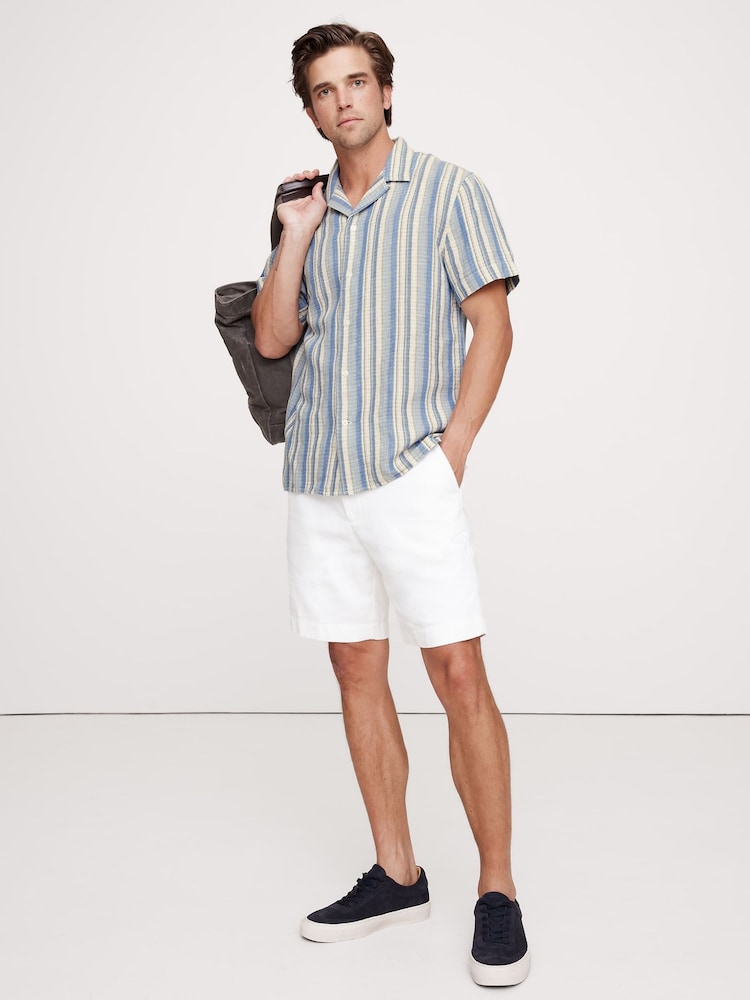 Banana Republic Blue Standard-Fit Textured Linen-Cotton Resort Shirt - Image 1 of 1