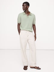 Banana Republic Green Cotton-Linen Johnny-Collar Polo Jumper - Image 1 of 1