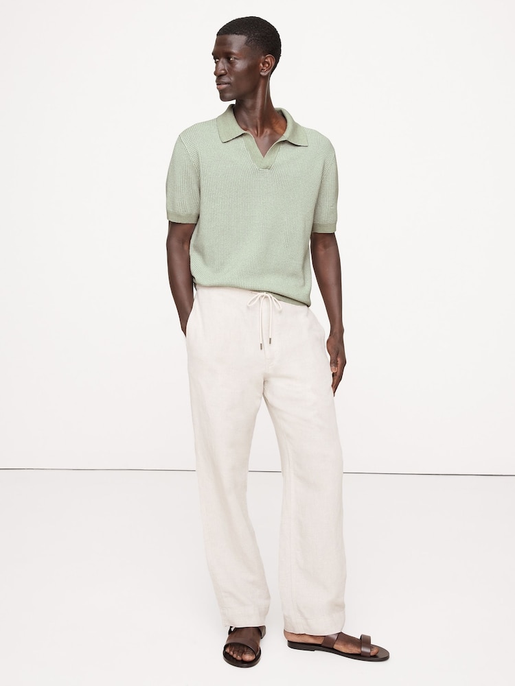Banana Republic Green Cotton-Linen Johnny-Collar Polo Jumper - Image 1 of 1
