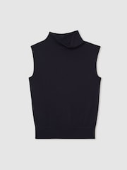 Reiss Navy Harper Wool Slouched Sleeveless Top - Image 2 of 5