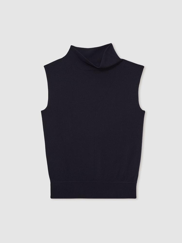 Reiss Navy Harper Wool Slouched Sleeveless Top - Image 2 of 5