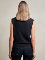 Reiss Navy Harper Wool Slouched Sleeveless Top - Image 4 of 5