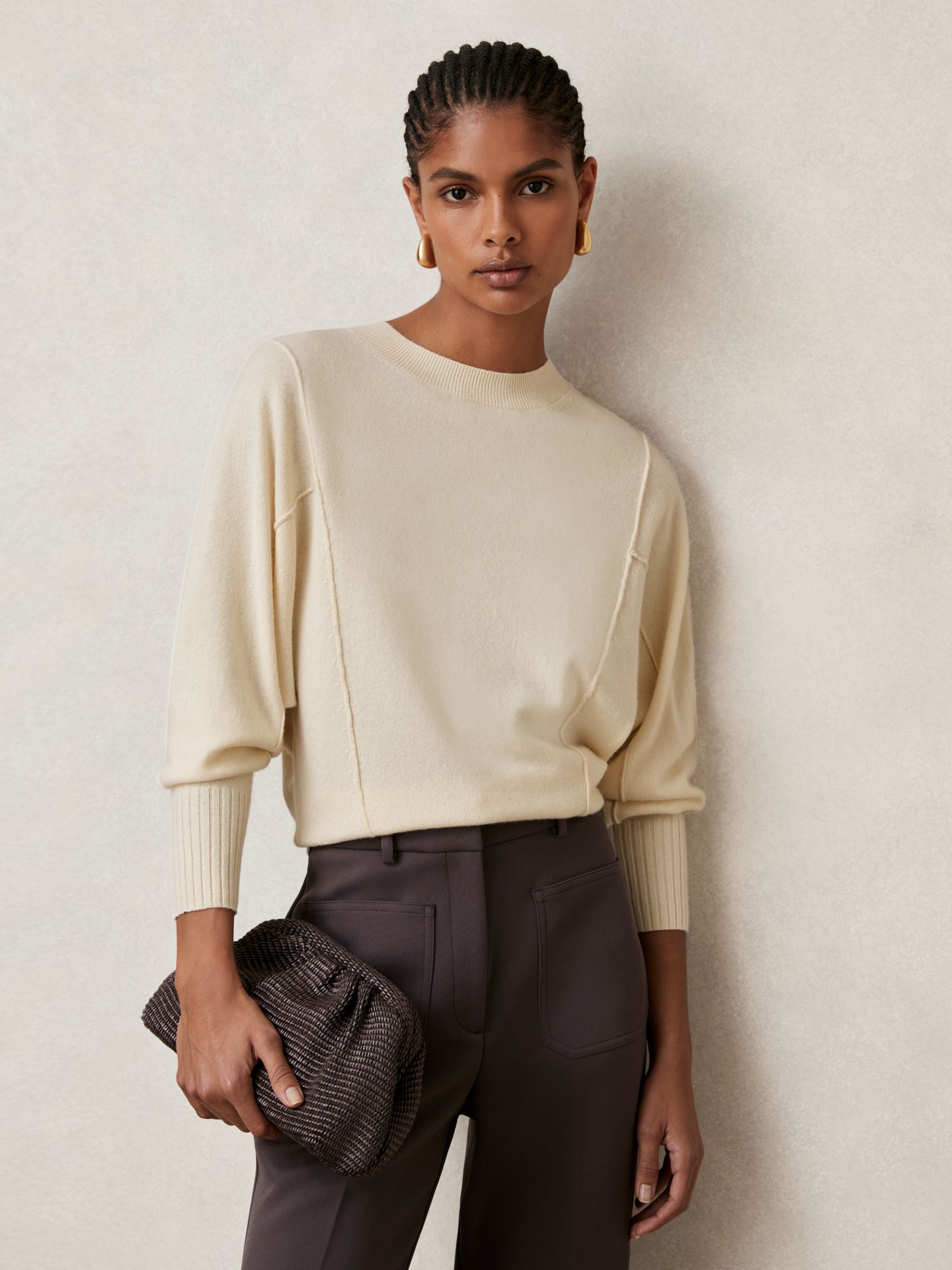 Buy Reiss Cream Suki Wool-Blend Reverse-Seam Batwing Jumper With