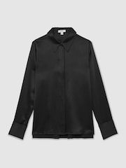 Reiss Black Ameira Silk-Satin Concealed-Placket Shirt - Image 2 of 6