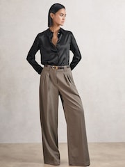 Reiss Black Ameira Silk-Satin Concealed-Placket Shirt - Image 3 of 6