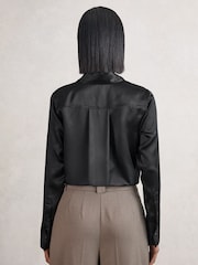Reiss Black Ameira Silk-Satin Concealed-Placket Shirt - Image 5 of 6