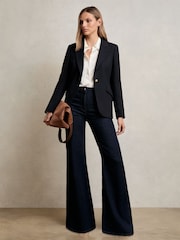 Reiss Navy Wynn Single-Breasted Textured Blazer Wool-Blend - Image 1 of 6