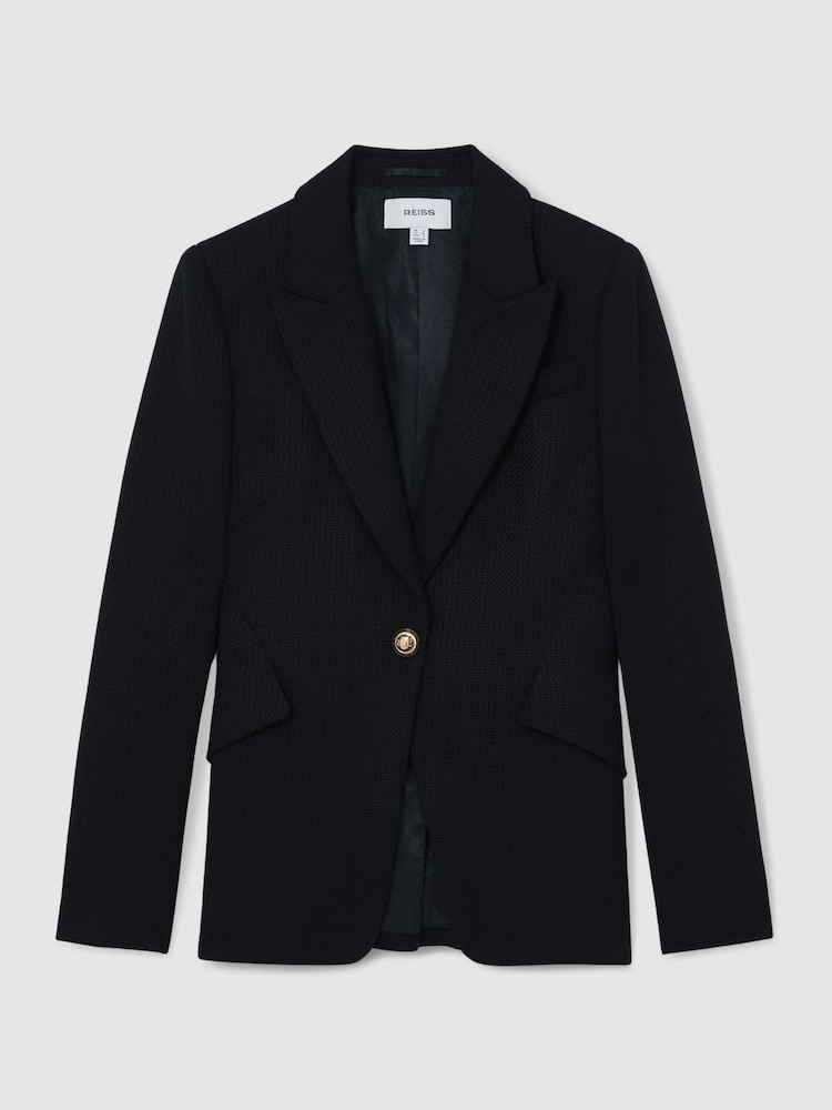 Reiss Navy Wynn Single-Breasted Textured Blazer Wool-Blend - Image 2 of 6