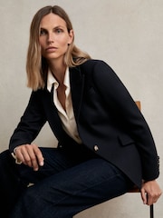 Reiss Navy Wynn Single-Breasted Textured Blazer Wool-Blend - Image 3 of 6