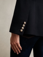 Reiss Navy Wynn Single-Breasted Textured Blazer Wool-Blend - Image 4 of 6