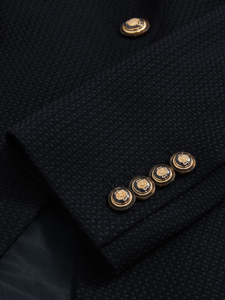 Reiss Navy Wynn Single-Breasted Textured Blazer Wool-Blend - Image 6 of 6