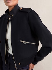Reiss Navy Cleo Brushed Wool Epaulette Bomber Jacket - Image 1 of 5