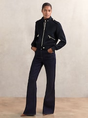 Reiss Navy Cleo Brushed Wool Epaulette Bomber Jacket - Image 3 of 5