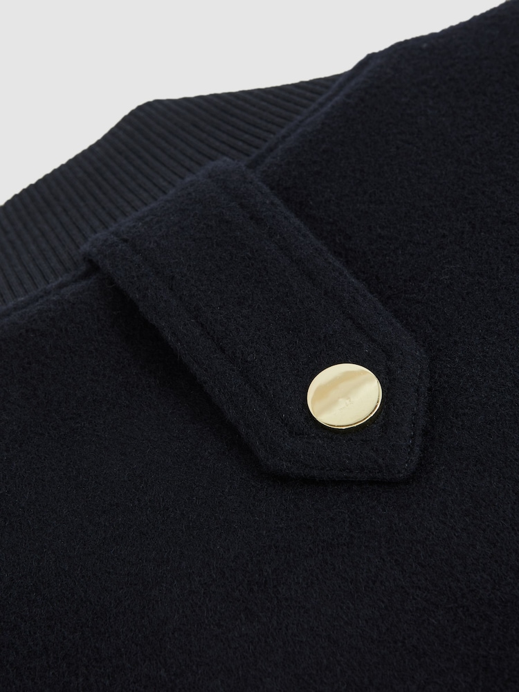 Reiss Navy Cleo Brushed Wool Epaulette Bomber Jacket - Image 5 of 5