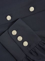Reiss Navy Gianna Silk Embossed-Button Shirt - Image 4 of 6