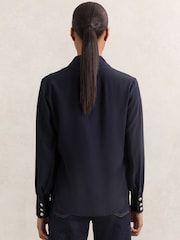 Reiss Navy Gianna Silk Embossed-Button Shirt - Image 5 of 6
