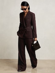 Reiss Aubergine Solene Wool Blend Wide Leg Suit Trousers - Image 1 of 6