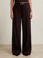 Reiss Aubergine Solene Wool Blend Wide Leg Suit Trousers - Image 3 of 6