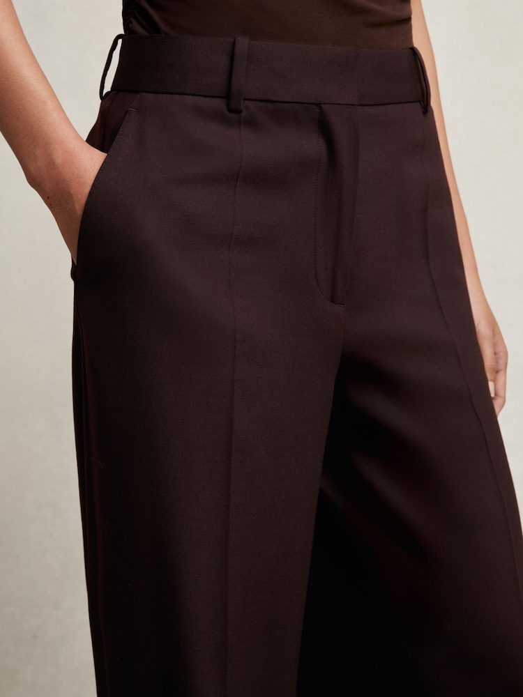 Reiss Aubergine Solene Wool-Blend Wide-Leg Suit Trousers - Image 2 of 3 Reiss Aubergine Solene Wool-Blend Wide-Leg Suit Trousers - Image 2 of 3