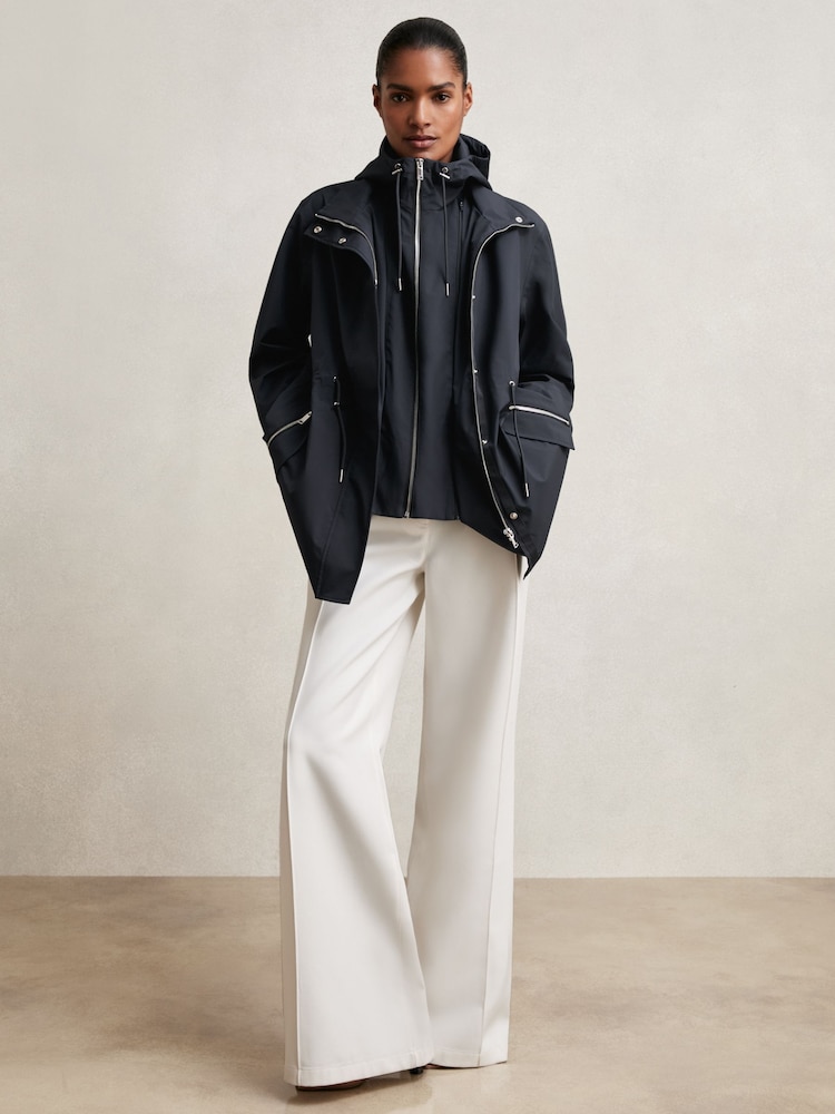 Reiss Navy Tia Removable-Hood Rain Coat - Image 1 of 7