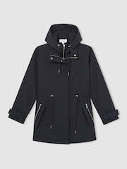 Reiss Navy Tia Removable-Hood Rain Coat - Image 2 of 7