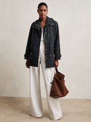 Reiss Navy Tia Removable-Hood Rain Coat - Image 3 of 7