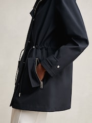 Reiss Navy Tia Removable-Hood Rain Coat - Image 6 of 7
