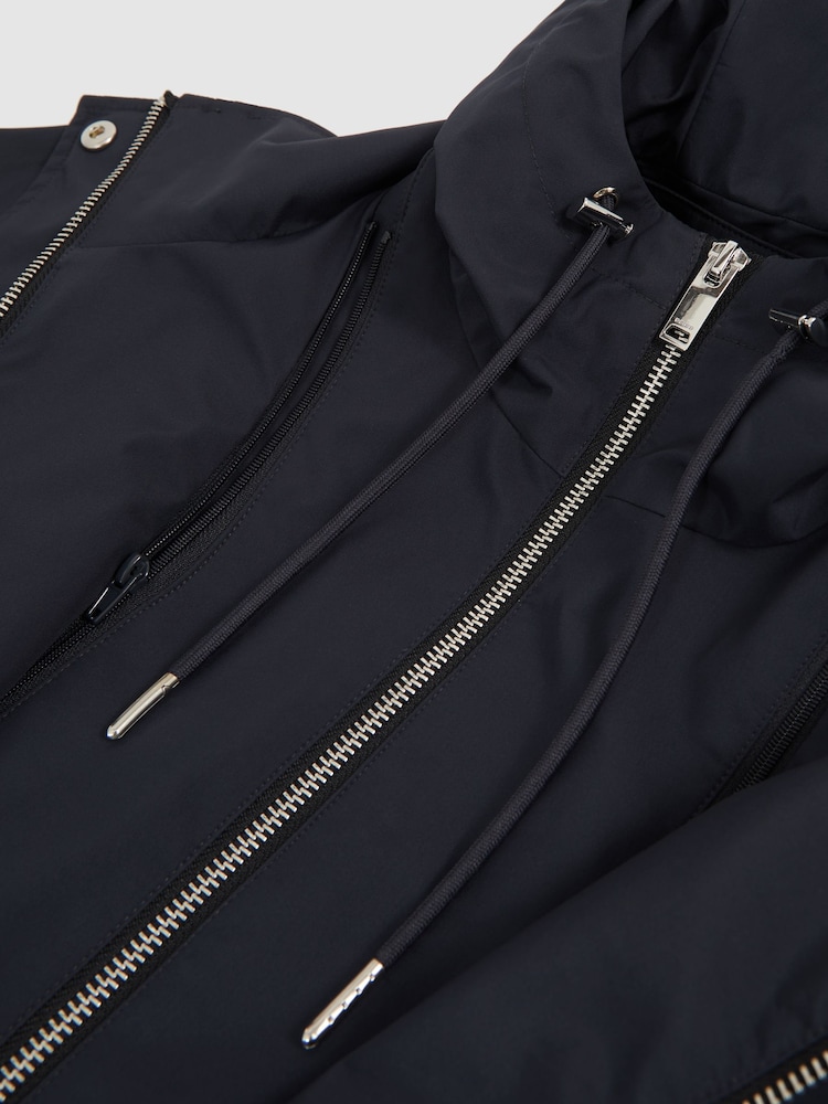 Reiss Navy Tia Removable-Hood Rain Coat - Image 7 of 7