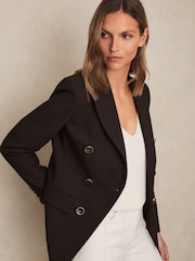 Reiss Chocolate Brown Lia Wool-Blend Double-Breasted Blazer - Image 1 of 7