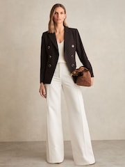 Reiss Chocolate Brown Lia Wool-Blend Double-Breasted Blazer - Image 3 of 7