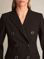 Reiss Chocolate Brown Lia Wool-Blend Double-Breasted Blazer - Image 4 of 7