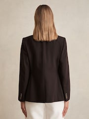 Reiss Chocolate Brown Lia Wool-Blend Double-Breasted Blazer - Image 5 of 7