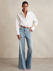 Reiss Light Blue Bonnie Mid-Rise Flared Jeans - Image 1 of 6