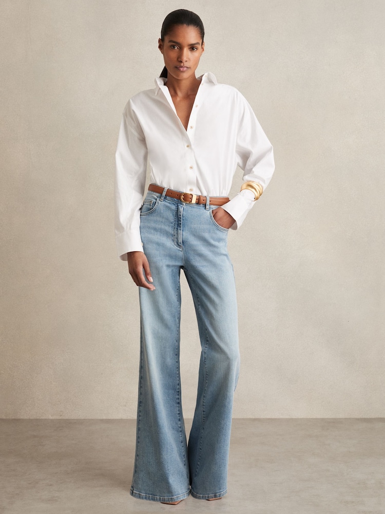 Reiss Light Blue Bonnie Mid-Rise Flared Jeans - Image 1 of 6