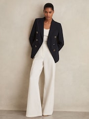 Reiss Navy Lia Wool-Blend Double-Breasted Blazer - Image 1 of 6