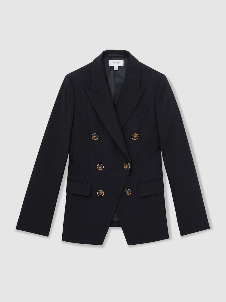Reiss Navy Lia Wool-Blend Double-Breasted Blazer - Image 2 of 6