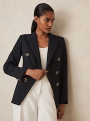 Reiss Navy Lia Wool-Blend Double-Breasted Blazer - Image 3 of 6
