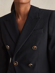 Reiss Navy Lia Wool-Blend Double-Breasted Blazer - Image 4 of 6