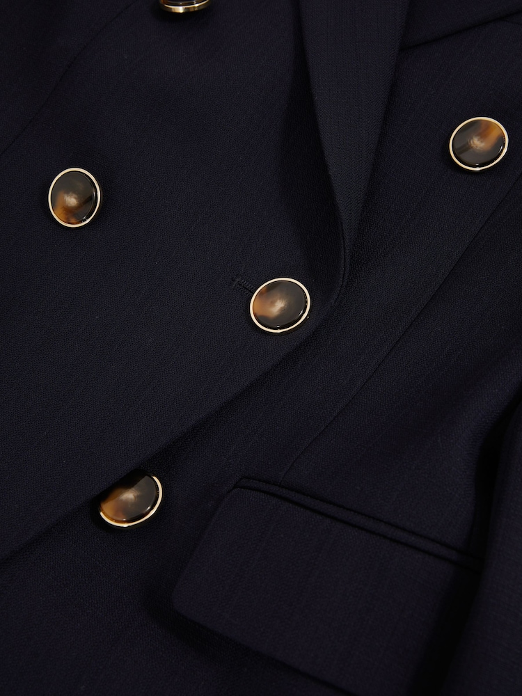 Reiss Navy Lia Wool-Blend Double-Breasted Blazer - Image 6 of 6