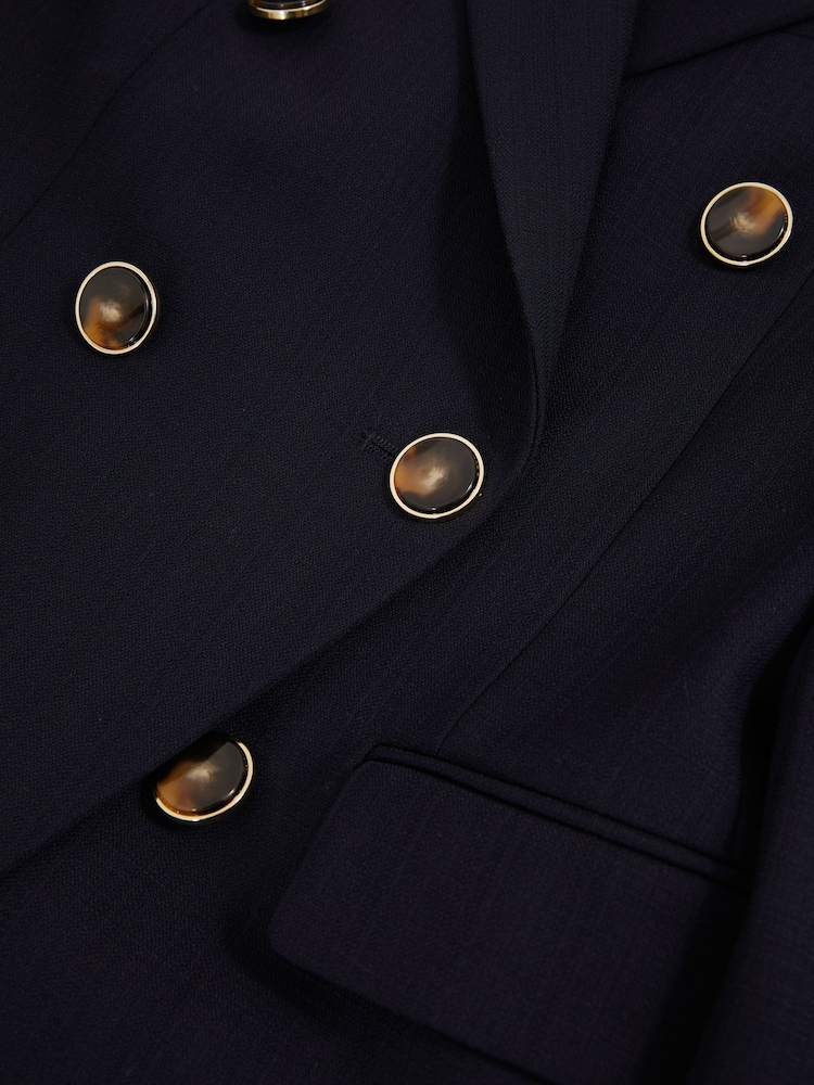 Reiss Navy Lia Wool-Blend Double-Breasted Blazer - Image 8 of 8