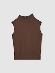 Reiss Chocolate Harper Wool Slouched Sleeveless Top - Image 2 of 6