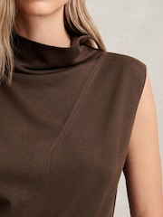 Reiss Chocolate Harper Wool Slouched Sleeveless Top - Image 3 of 6