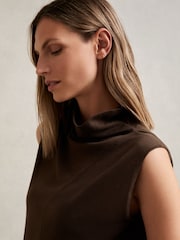Reiss Chocolate Harper Wool Slouched Sleeveless Top - Image 4 of 6
