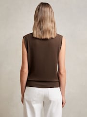 Reiss Chocolate Harper Wool Slouched Sleeveless Top - Image 5 of 6