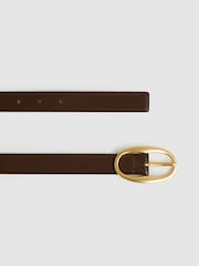 Reiss Chocolate Drew Patent Leather Oval Buckle Belt - Image 2 of 3